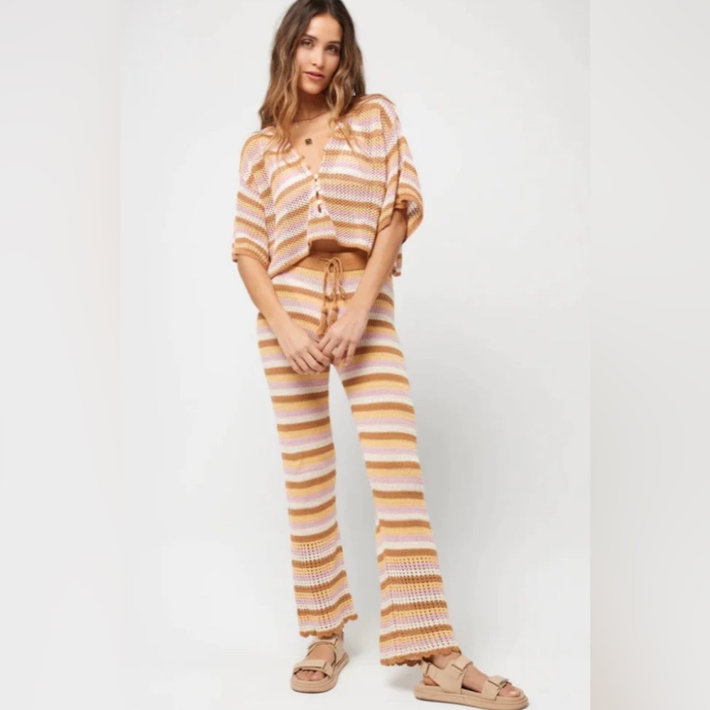 NWT L*Space Turn The Tide Cancun Stripe Crochet Pants Bohemian White Orange Pink